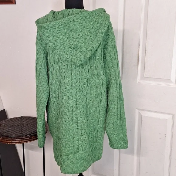 Aran Crafts Zip Cardigan Sweater Womens L Hooded Merino Wool Ireland Cable Knit - Picture 4 of 6